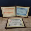 3 Shares Securities Bearer bonds 1828 and 1932 and 33 framed