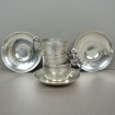 3 Small coffee cups & saucers in silver plated metal