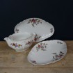 Sauce boat & 2 antique porcelain bowls with coloured flowers