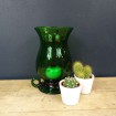 Large candle holder or candle holder in green Vintage glass