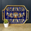 Large Gien earthenware tray "Renaissance" blue background