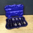 Boxed set with 6 coffee spoons & sugar tongs English silver metal