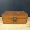 Large antique leather box, interior fabric with flowers