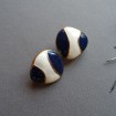 B51 - Pair of cream & blue enamelled Vintage gold clip earrings