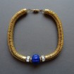 B54 - Collier maille serpent doré avec strass & lapis-lazuli