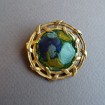 B99 - Gold metal & green-blue enamelled pendant B99 - Vintage gold metal & green-blue enamelled pendant