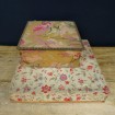 2 Floral & vintage fabric covered cardboard boxes
