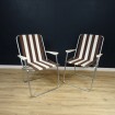 Pair of Vintage Folding White & Chocolate Striped Camping Chairs