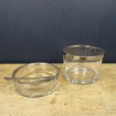 2 glass & silver plated dishes with spreader knife