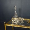 Vintage decanter & 5 engraved glass aperitif glasses