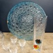 Royales de Champagne square crystal vase with blue & orange flowers in relief