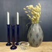 3 Very tall navy blue glass candle holders