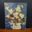 Huile sur toile "Bouquet de fleurs stylisées sur fond bleu"