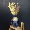Grand vase en verre bleu & cerclages laiton