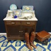 Antique wooden toilet chest & white - grey marble top