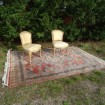 Oriental rug with geometric design in pastel shades