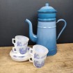 Set of 4 large blue & white Arcopal coffee cups "Toile de Jouy"