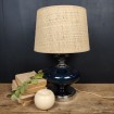 Beautiful Vintage lamp stand in aluminium & blue ceramic with its raffia shade
