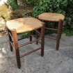 Pair of wooden straw stools