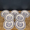7 English style plates with flowers & village landscape in blue & white