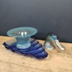 Vintage blue glass seashell dish