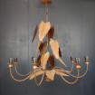Very large palm leaf chandelier & 8 lights in brown patina metal