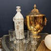 Bouteille à liqueur Marasquin Porcelaine XIXème à fleurs dorées