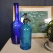 Large blue glass bottle BRAUER style, HOLMEGAARD 1960