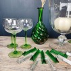 12 Alsatian white wine glasses antique & mouth blown green feet