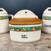 Antique porcelain salt box & wooden lid