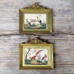 2 Miniatures d'oiseaux peints Chinois dans cadres XIXème