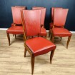 7 ART DECO wood & red skai chairs c.1940
