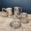 5 Silver plated metal & glass coasters