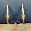 2-branch hanging candlestick in wood & metal leaves