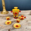 Hand-painted Russian wooden tea set with samovar
