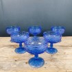 6 Coupes à glace ou dessert en verre moulé bleu Vintage