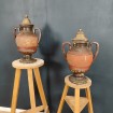 2 Large covered amphora vases in brown & gold tones