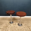 2 Vintage wooden & chrome aluminium floor-standing swivel stools