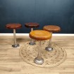 2 Vintage floor-standing light wood & chrome aluminium swivel stools