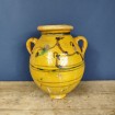 Vase amphore terre cuite artisanal glacuré jaune & marron