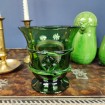 Vase - hand-blown green glass candle jar with rings & cross