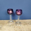 2 Glasses - candlesticks cut crystal violet overlay