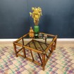 Table basse en bambou avec verre fumé Vintage