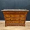 LOUIS PHILIPPE Chest of drawers in flamed marquetry with grey St Anne marble