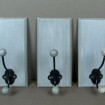 3 Modern grey metal & wood hooks