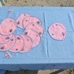 Blue tablecloth with embroidered flowers & 10 pink napkins