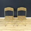 2 Folding chairs with vintage tapestry and flowers