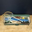 Vintage badminton game with rackets and net