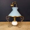 Old opaline light blue & wrought iron suspension