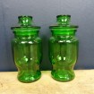 2 Pots Vintage en verre vert "Lever" avec couvercle
